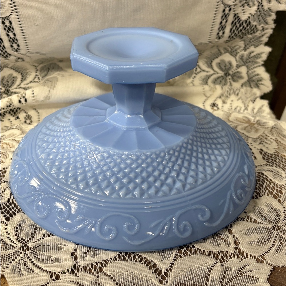 Antique Jeannette Glass 1920's Delphite Blue Pedestal Bowl Plate Dish - Picture 3 of 4